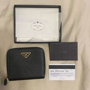 Black Prada bifold wallet with coin pouch
